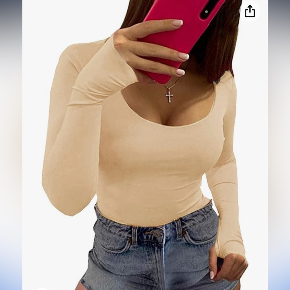 New Cream Bodysuit Long Sleeve Snap Closure